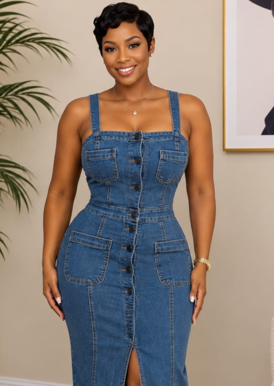 Easy Like Sunday Button Up Denim Midi Dress Blue